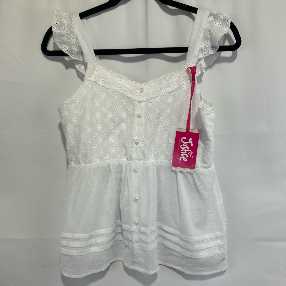 Justice White Flutter Sleeve Blouse with Ruffled Details